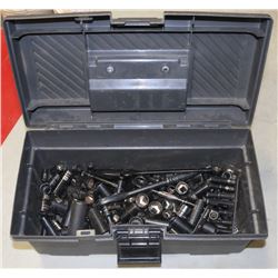RUBBERMAID TOOL BOX WITH ALL SOCKETS.