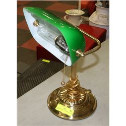 BANKERS BRASS LAMP WITH GREEN SHADE