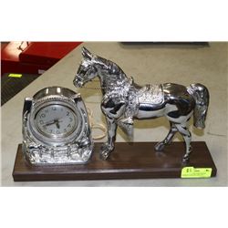 ANTIQUE SILVER TONE METAL HORSE CLOCK BY CHICAGO