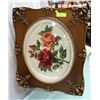 Image 1 : VINTAGE ROSE NEEDLE POINT PICTURE WITH DOMED GLASS