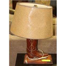CARVED WOOD COWBOY BOOT TABLE LAMP