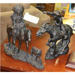 ESTATE COWBOY AND INDIAN FIGURINES ON HORSES DECOR