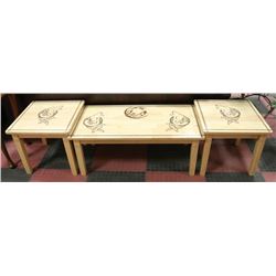 COFFEE & END TABLES WITH WOOD BURNED WOLVES