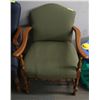 Image 1 : GREEN FABRIC AND WOOD SIDE ARM CHAIR