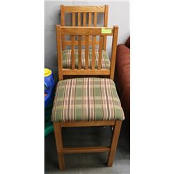 2 COUNTER STOOLS, WOOD AND FABRIC