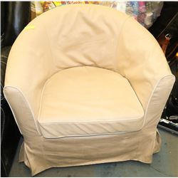 WHITE IKEA ARM CHAIR WITH BEIGE COVER