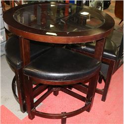 GLASS TOP TABLE AND 4 STOOLS