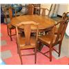 Image 1 : ANTIQUE ROUND DINING TABLE WITH 2 LEAFS & 5 CHAIRS