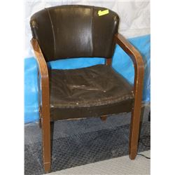 BROWN LEATHERETTE ARM SIDE CHAIR