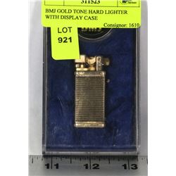 BMJ GOLD TONE HARD LIGHTER WITH DISPLAY CASE
