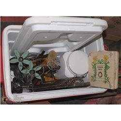 RED & WHITE COLEMAN COOLER FULL OF MISC INCL