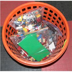 PLASTIC BASKET WITH 3 LARGE BAGS OF LEGO