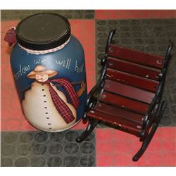 CAST IRON AND WOOD DOLL ORNAMENT CHAIR WITH