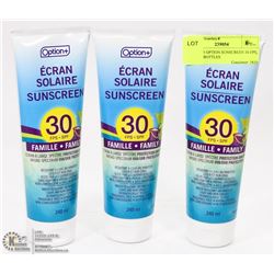 LOT OF 3 OPTION SUNSCREEN 30 SPF, - 240ML BOTTLES