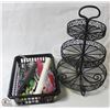 Image 1 : BASKET OF KITCHEN UTENSILS + METAL DISPLAY STAND
