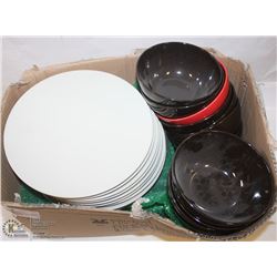 BOX OF ASSORTED DISHWARE, PLATES, BOWLS