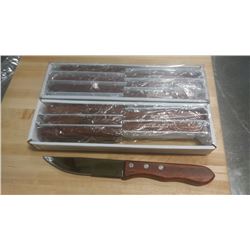 OMCAN WOODEN HANDLE STEAK KNIVES - LOT OF 12