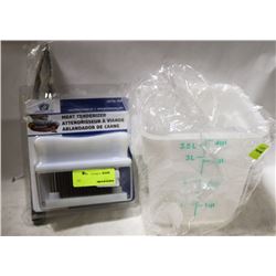 LOT OF 4Q DRY INGREDIENT BIN, MEAT TENDERIZER, &
