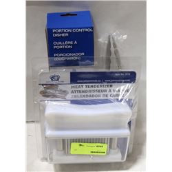 3PC KITCHEN LOT INCL MEAT TENDERIZER, PORTION