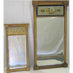Early C19th Regency period giltwood pier mirror with verre eglomise decorated