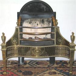 Late C19th neo-classical style brass & steel serpentine fronted firegrate with