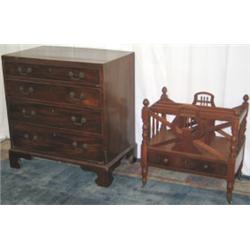 C19th mahogany 4-division canterbury with lyre decorations