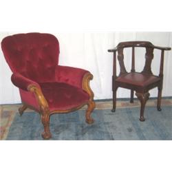 Mid C18th George II mahogany corner chair with scroll arms & turned tapering