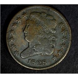 1828 HALF CENT, F/VF
