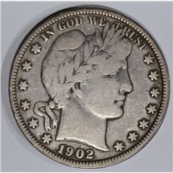 1902-O BARBER HALF DOLLAR, VF+