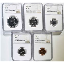 1962 PROOF SET, ALL COINS NGC PF-67