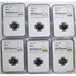 6-NGC GRADED PF-67 ROOSEVELT DIMES