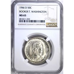 1946-D B.T. WASHINGTON HALF DOLLAR, NGC MS-65