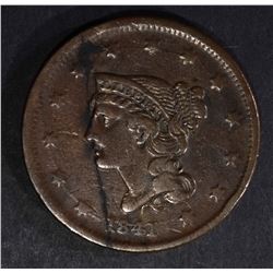 1841 LARGE CENT, VF BETTER DATE