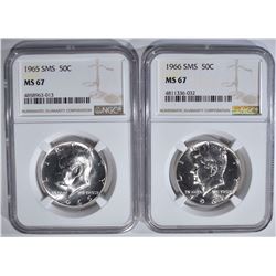 1965 & 66 SMS KENNEDY HALF DOLLARS, NGC MS-67