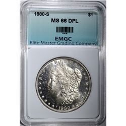 1880-S MORGAN DOLLAR, EMGC SUPERB GEM BU DPL