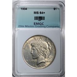 1934 PEACE DOLLAR, EMGC CH+/GEM BU