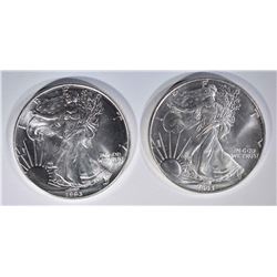 2 - 1993 AMERICAN SILVER EAGLE DOLLARS