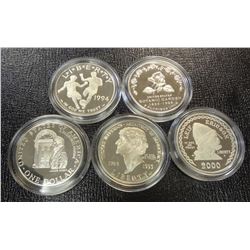 5 COMMEM PROOF SILVER DOLLARS