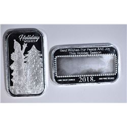 2-HOLIDAY WISHES 1oz .999 SILVER BARS