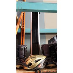 BIONAIRE TOWER FAN, SNOWBOARD BOOTS, AND BIKE HELMET