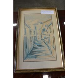 SIGNED WATER COLOUR 1951 BY M.V. LANSICT
