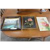 Image 1 : TWO OIL PAINTINGS AND REVERSE ROSE PAINTING IN FRAMES