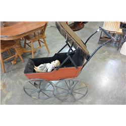 VINTAGE METAL CARRIAGE AND DOLL
