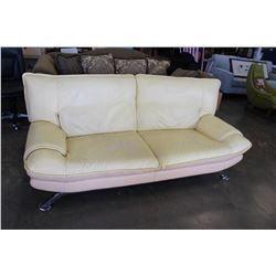 BEIGE LEATHER SOFA, VISBLE WEAR