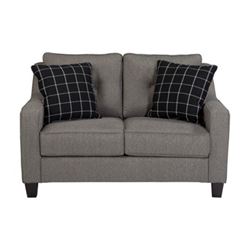 NEW BENCHCRAFT MODERN GREY LOVESEAT WITH 2 ACCENT PILLOWS RETAIL $1899