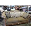 Image 1 : NEW SCHNADIG CONTEMPORARY ROLLED ARM SOFA WITH WOOD ACCENTS AND THROW PILLOWS RETAIL $2400