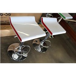 NEW PAIR OF WHITE RED ADJUSTABLE HEIGHT BARSTOOLS WITH CHROME BASE RETAIL $ 149 EACH
