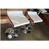 Image 1 : NEW PAIR OF WHITE RED ADJUSTABLE HEIGHT BARSTOOLS WITH CHROME BASE RETAIL $ 149 EACH