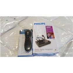 NEW OVERSTOCK PHILIPS HDTV PASSIVE DIGITAL TV ANTENNA WITH 4 IN 1 REMOTE