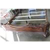 Image 2 : NEW ASHLEY KINGSIZE ORNATE CARVED KINGSIZE BEDFRAME WITH LEATHER INSERT RETAIL $2899